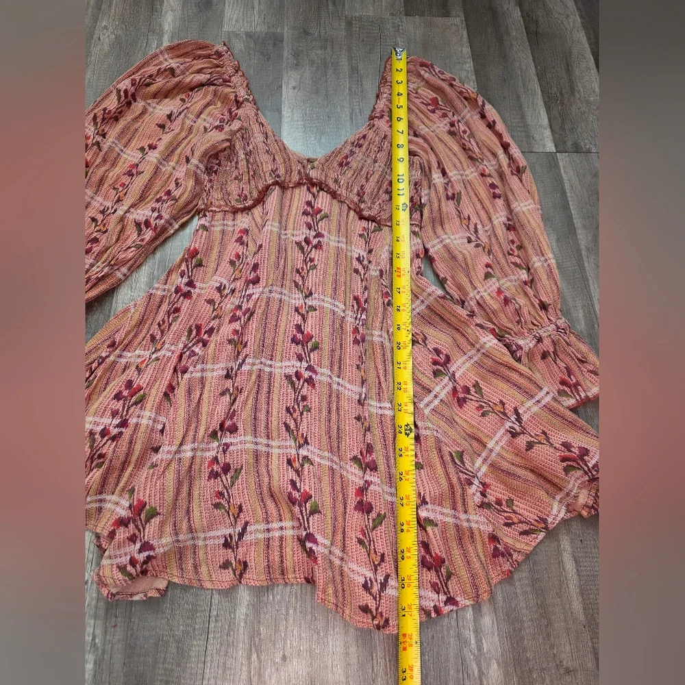 Free People Rust-Peach Floral Long Sleeve Mini Dress - Picture 8 of 15